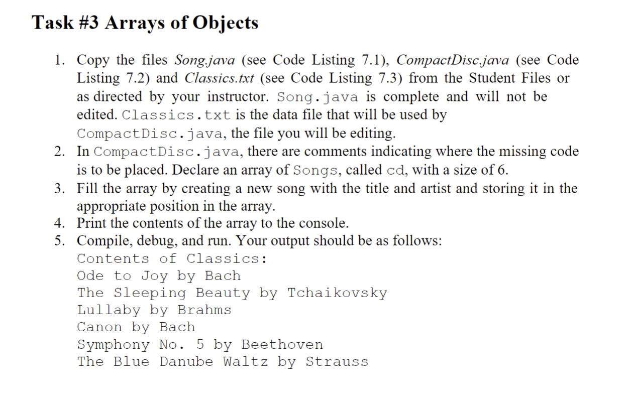 Solved Code Listing 7.1 (Song.java)/* This class stores data | Chegg.com