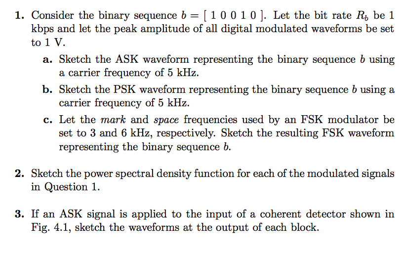 Solved 1. Consider the binary sequence b=[10010]. Let the | Chegg.com