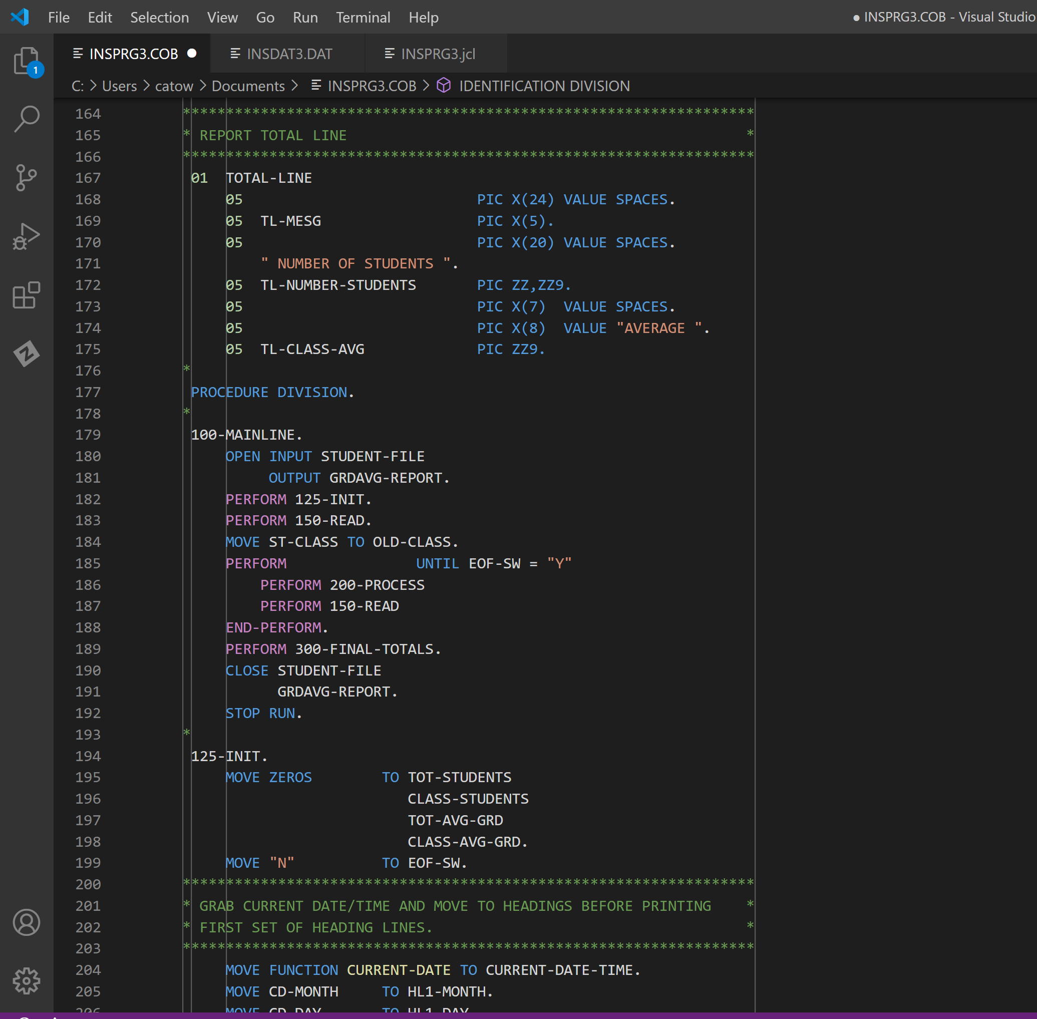 I NEED HELP MODIFYING A COBOL PROGRAM FOR A CLASS | Chegg.com