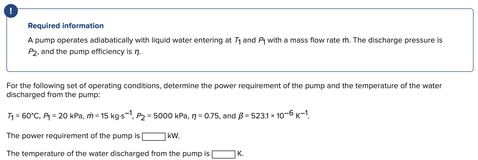 Solved Required information A pump operates adiabatically | Chegg.com