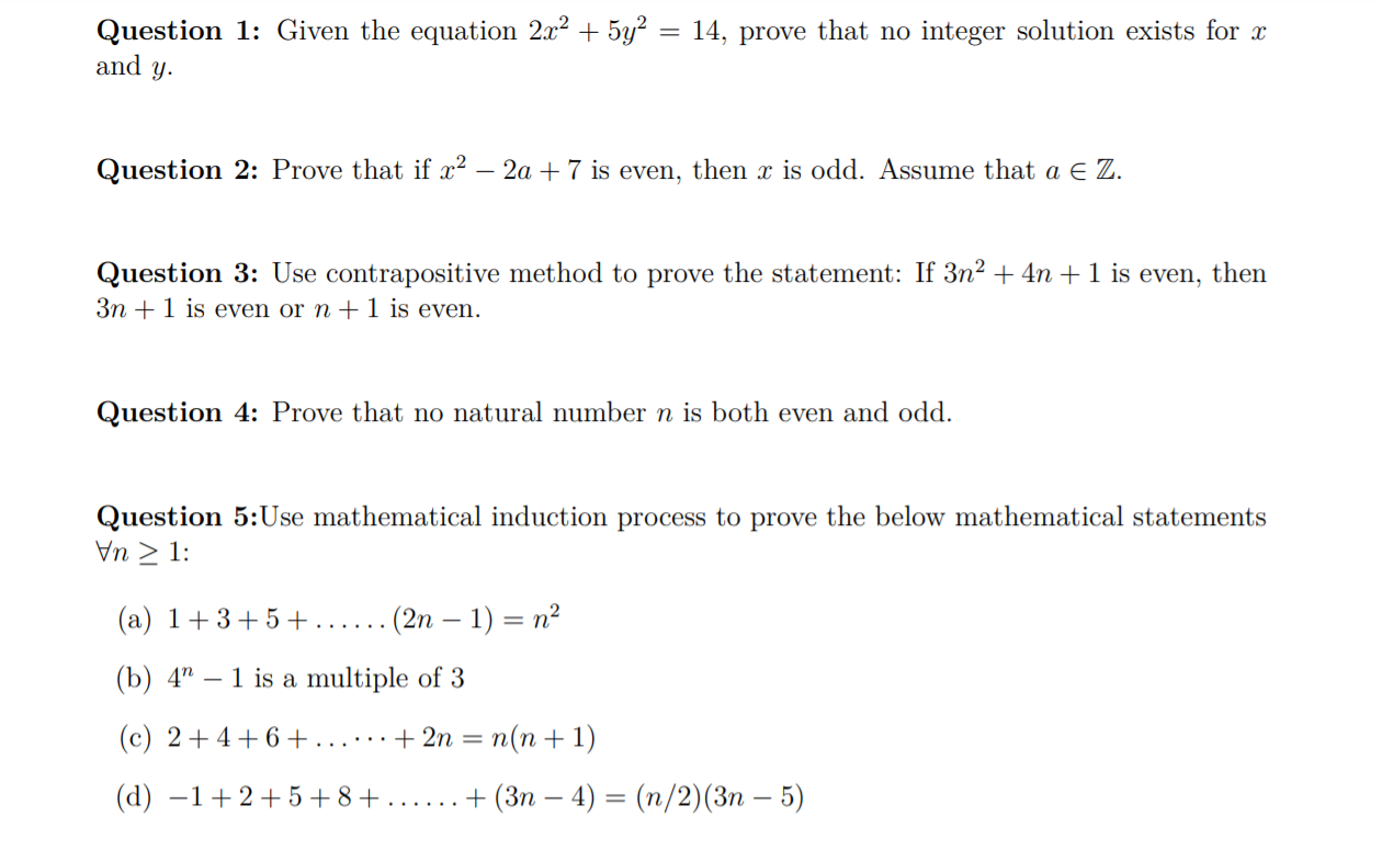Solved Question 1: Given the equation 2x2 + 5y2 = 14, prove | Chegg.com