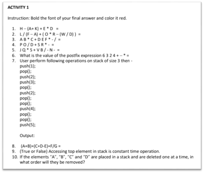 Solved ACTIVITY 1 Instruction: Bold The Font Of Your Final | Chegg.com