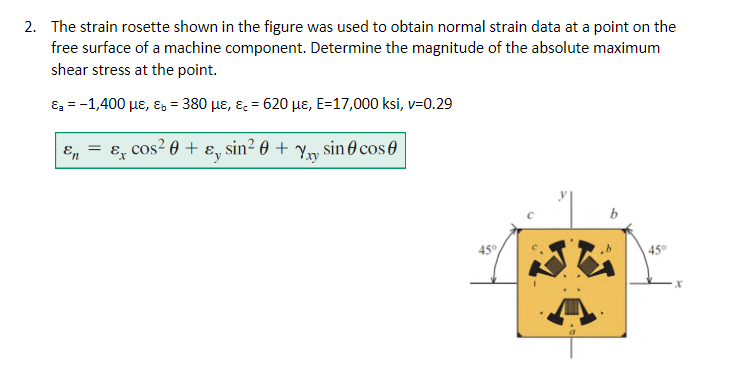 Solved 2. The strain rosette shown in the figure was used to | Chegg.com