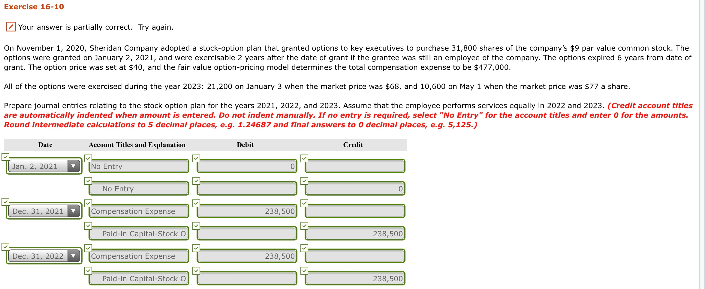 Solved Exercise 1610 Your answer is partially correct. Try