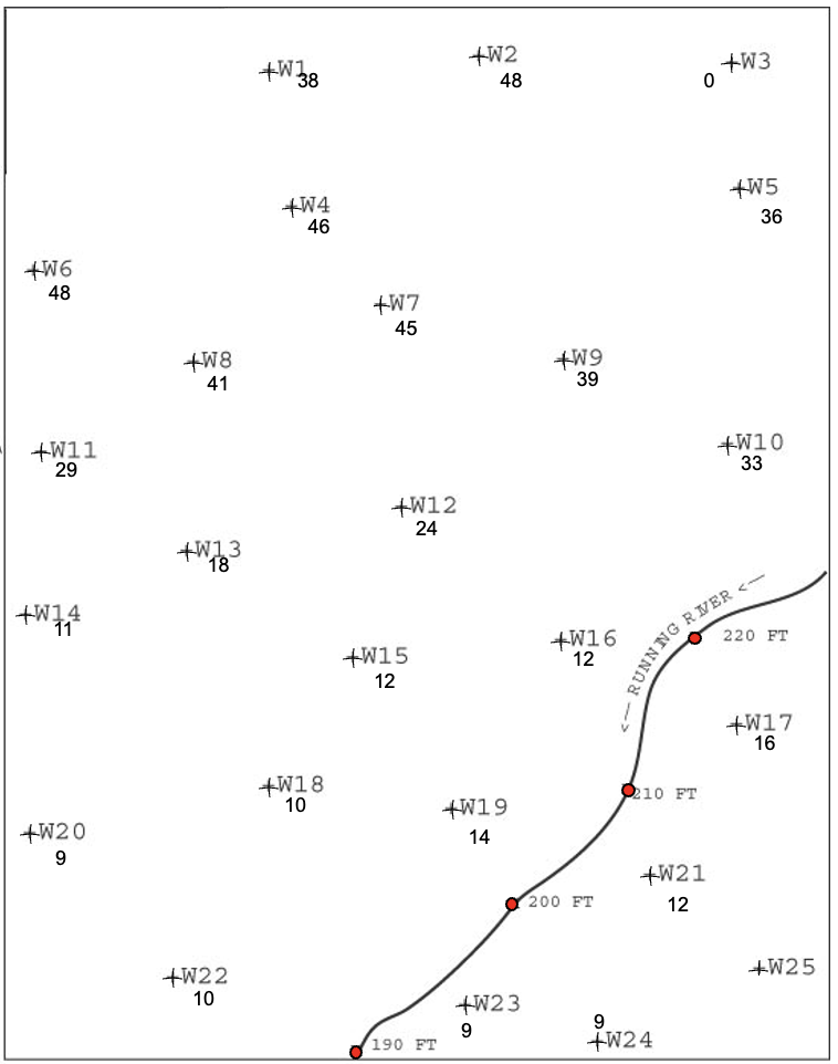 Solved Please draw contours on the isopach map below using 5 | Chegg.com