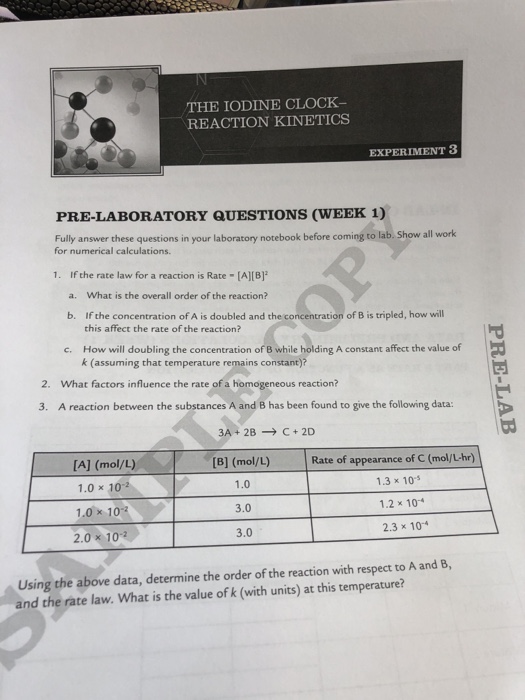 Solved THE IODINE CLOCK REACTION KINETICS EXPERIMENT 3 | Chegg.com