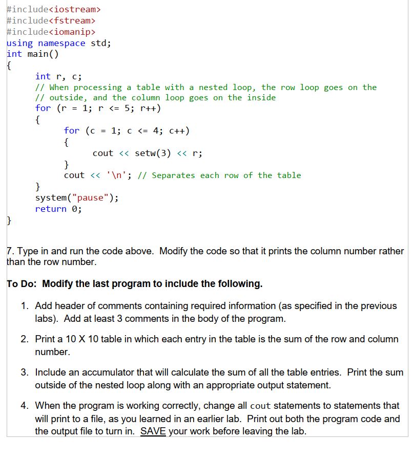 Solved C++ visual studio for loop please: All the | Chegg.com