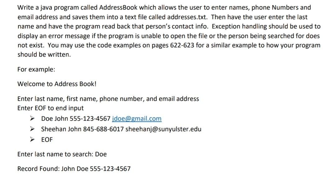 Solved Write a java program called AddressBook which allows | Chegg.com