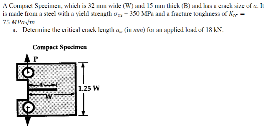 Solved A Compact Specimen, which is 32 mm wide (W) and 15 mm | Chegg.com