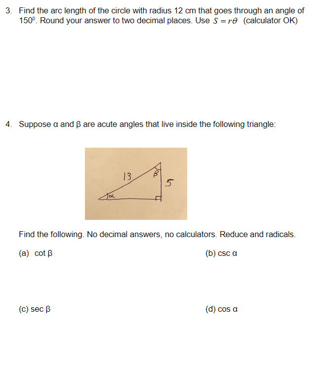 Solved 3 Find The Arc Length Of The Circle With Radius 12 3737