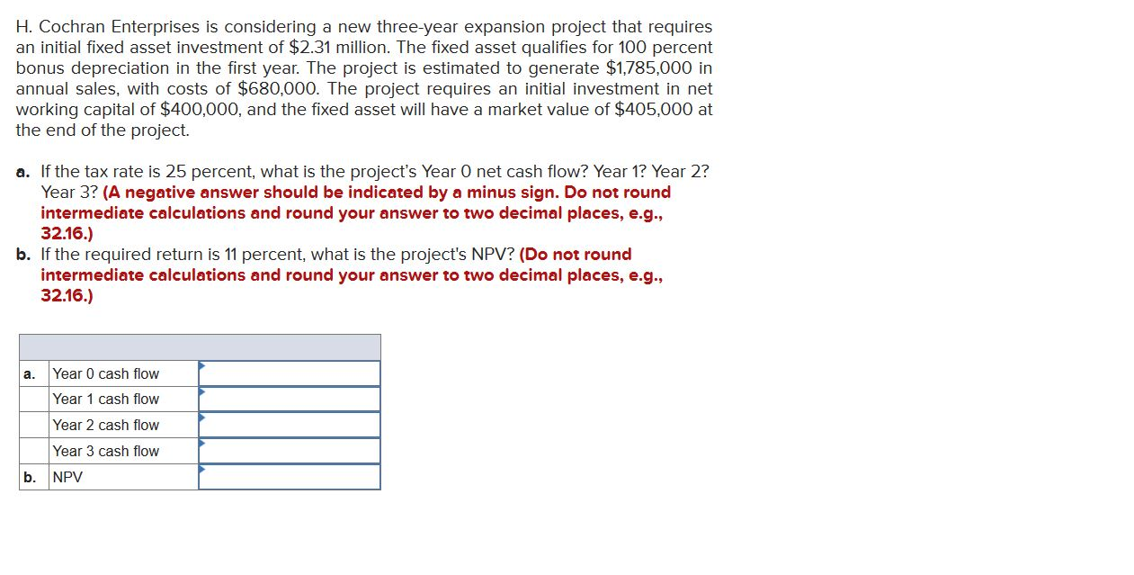 Solved H. Cochran Enterprises is considering a new