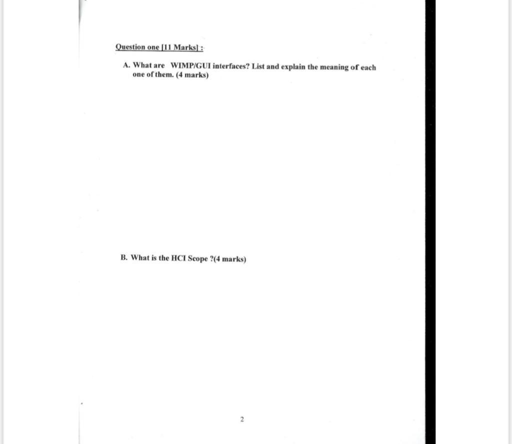 Solved Question one 11 Marks A. What are WIMP/GUI