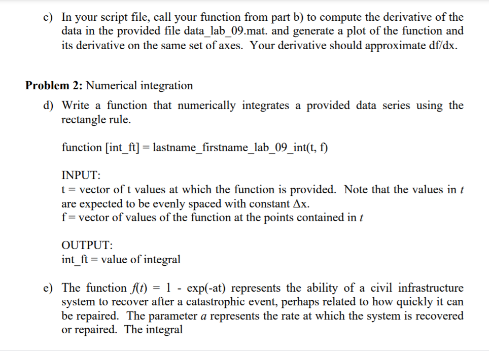 I need help on this lab, Use matlab, leave it well | Chegg.com