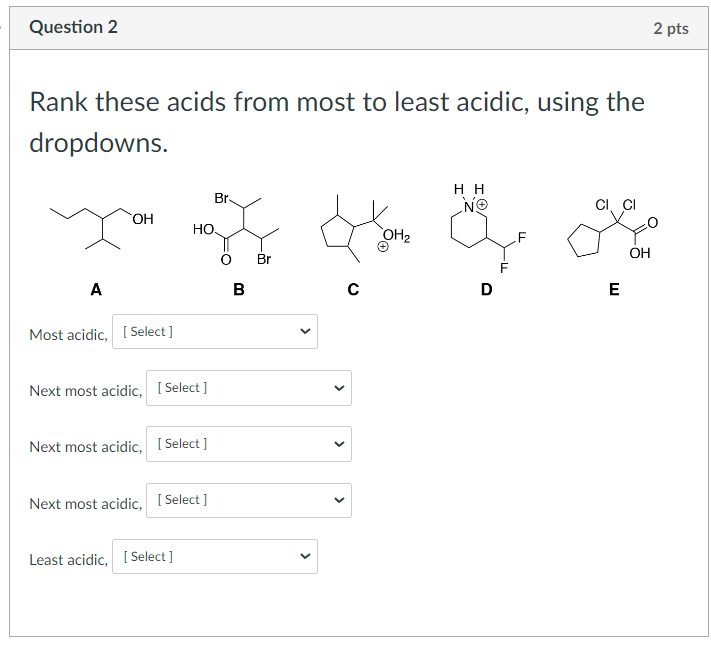 Rank these acids from most to least acidic, using