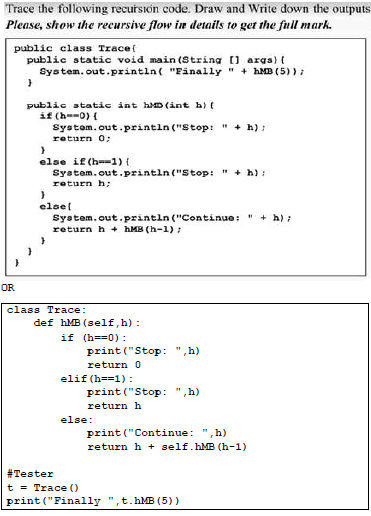 Solved Trace the following recursión code. Draw and Write | Chegg.com