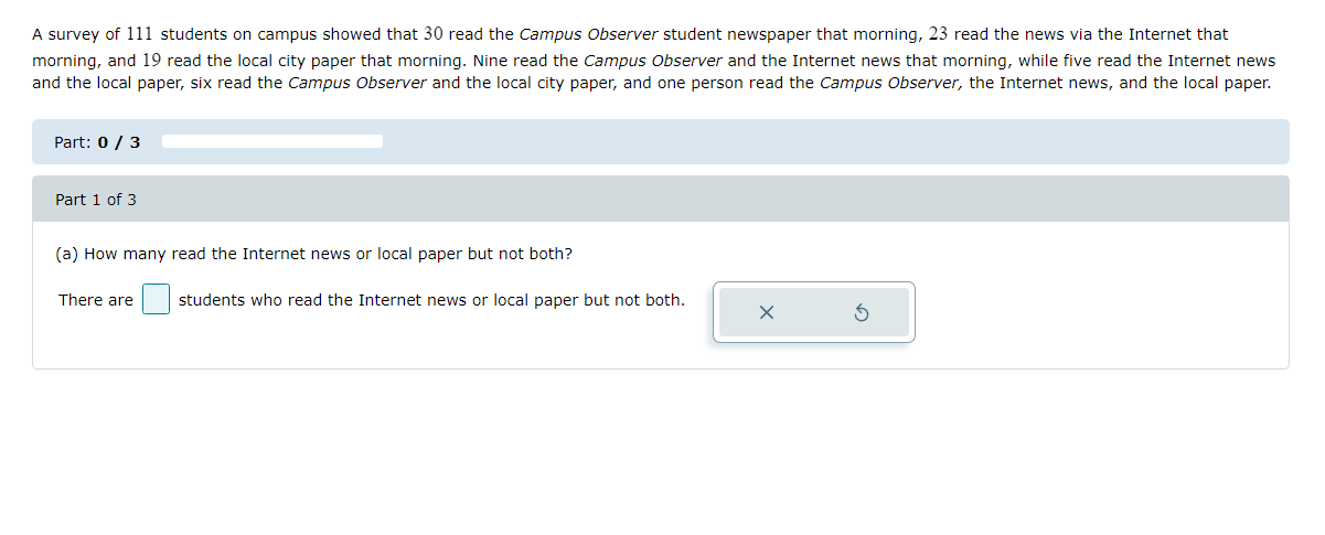 Solved A survey of 111 students on campus showed that 30 | Chegg.com
