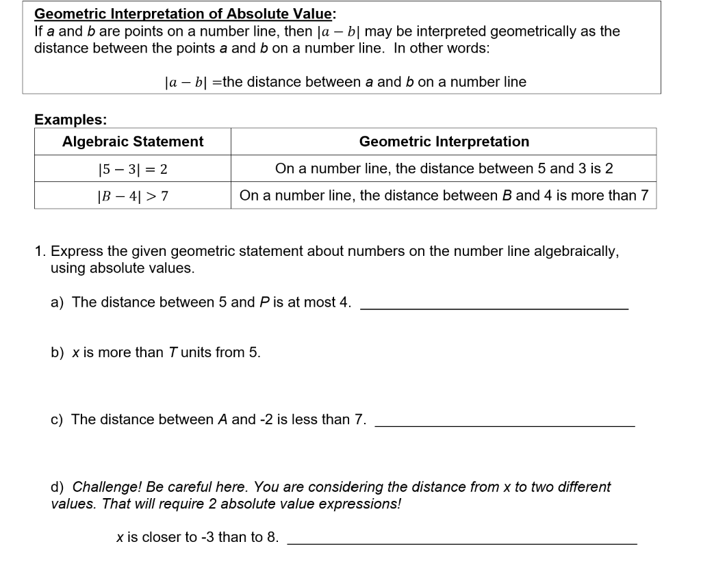 Solved Geometric Interpretation of Absolute Value: If a and | Chegg.com