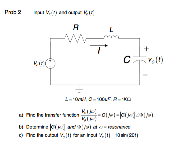 Solved Prob 2 Input V T And Output Vo T R L Sm Vc T V Chegg Com