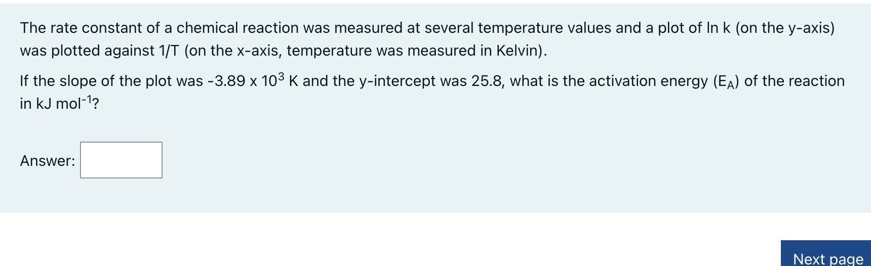 Solved The rate constant of a chemical reaction was measured | Chegg.com