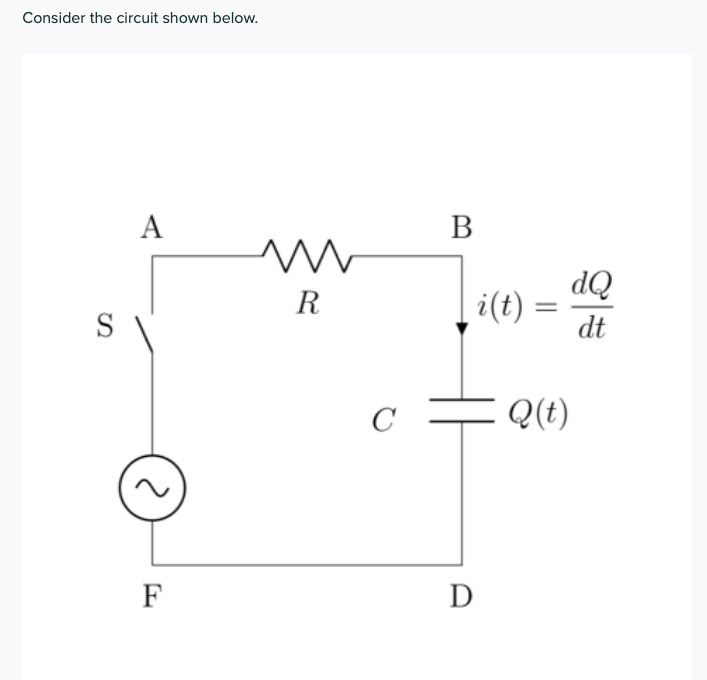 Solved Consider the circuit shown below. A B M. R i(t) dQ dt | Chegg.com