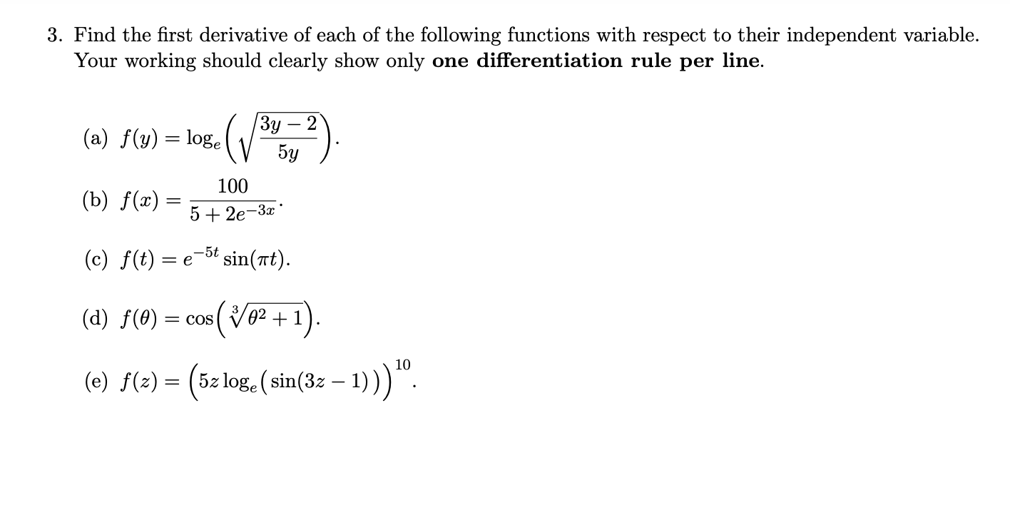 Solved 3 Find The First Derivative Of Each Of The Following 1335