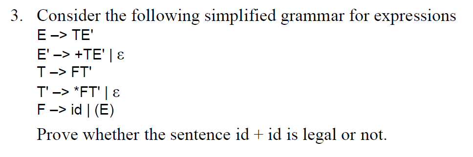 Solved 3. Consider the following simplified grammar for | Chegg.com