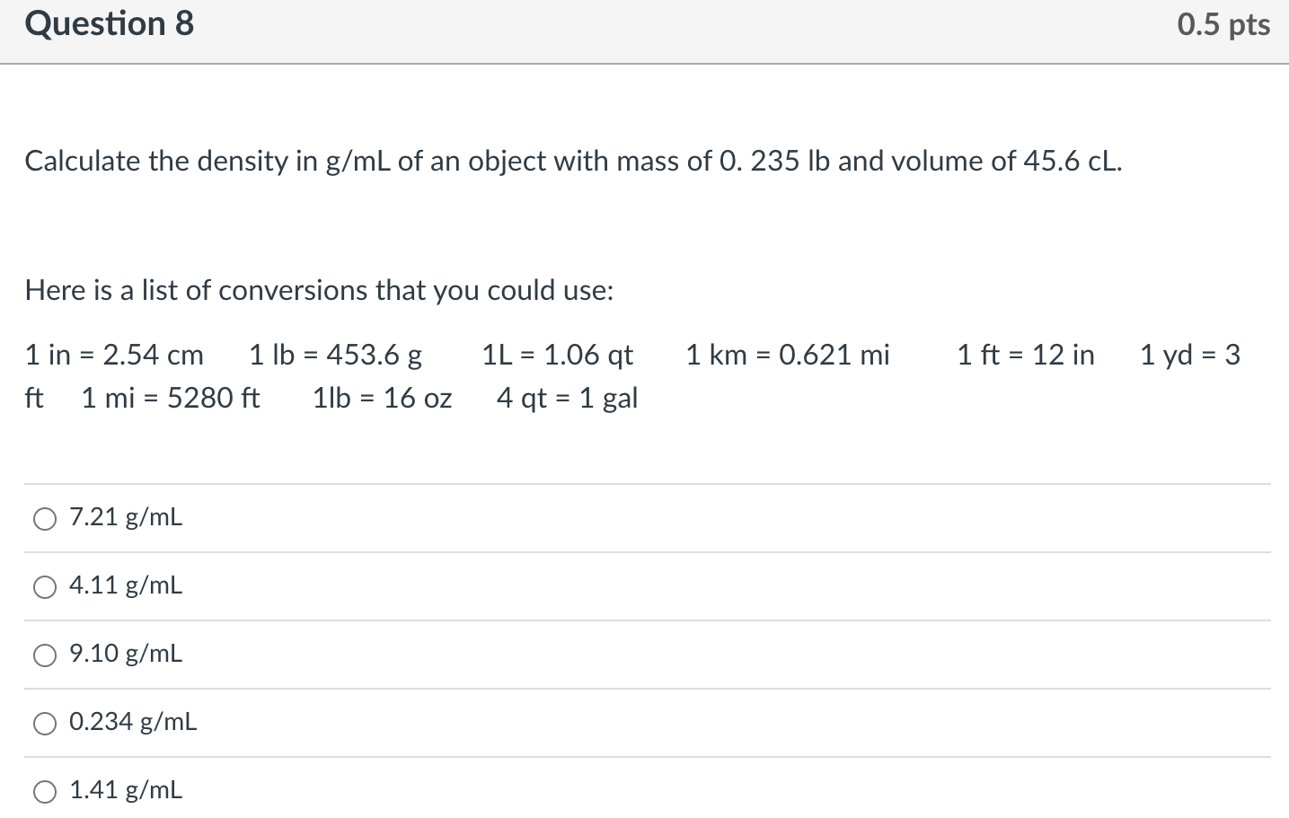 Solved Calculate the density in g/mL of an object with mass