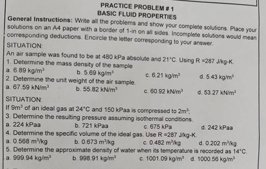 Solved PRACTICE PROBLEM # 1 BASIC FLUID PROPERTIES General | Chegg.com