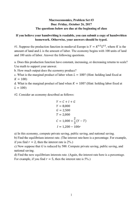 Solved Macroeconomics Problem Set 3 Due Friday October