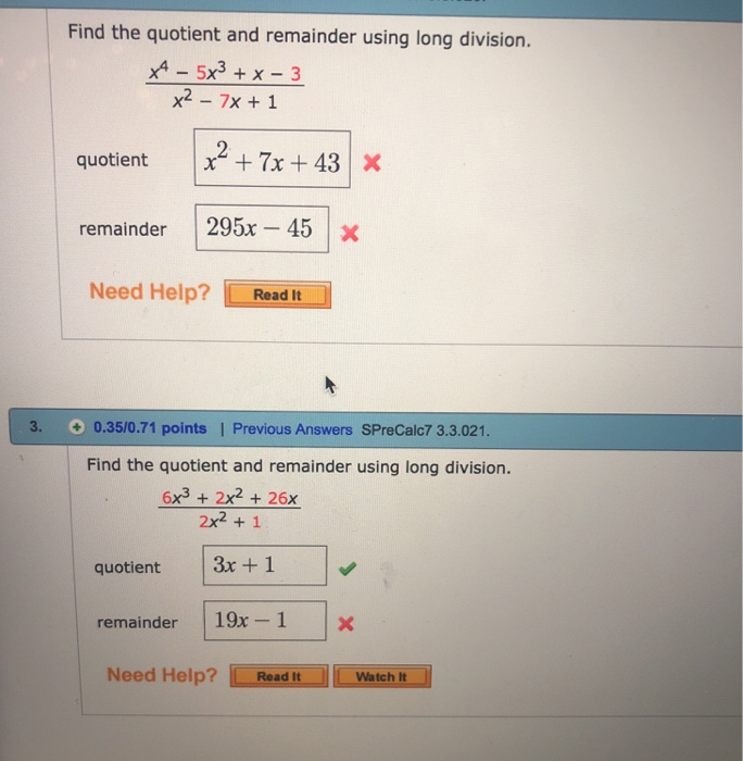 Solved Find the quotient and remainder using long division. Chegg