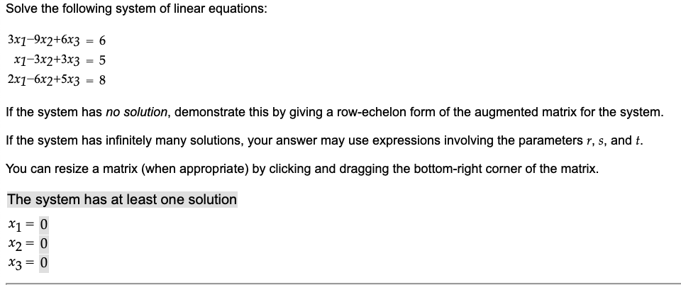 Solved Solve The Following System Of Linear Equations: | Chegg.com