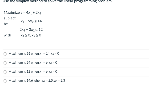 Solved Use the simplex method to solve the linear | Chegg.com