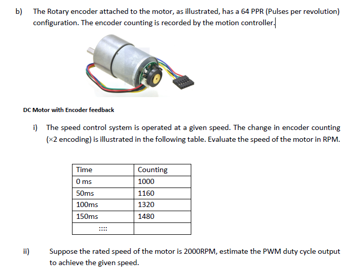 Solved b) The Rotary encoder attached to the motor, as | Chegg.com