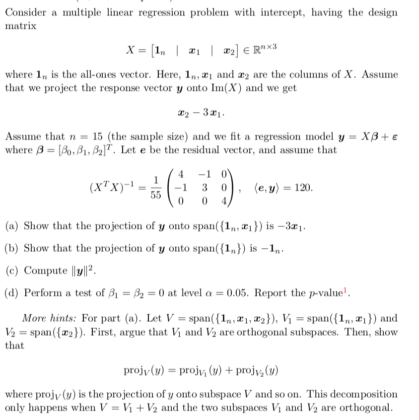 Consider a multiple linear regression problem with | Chegg.com