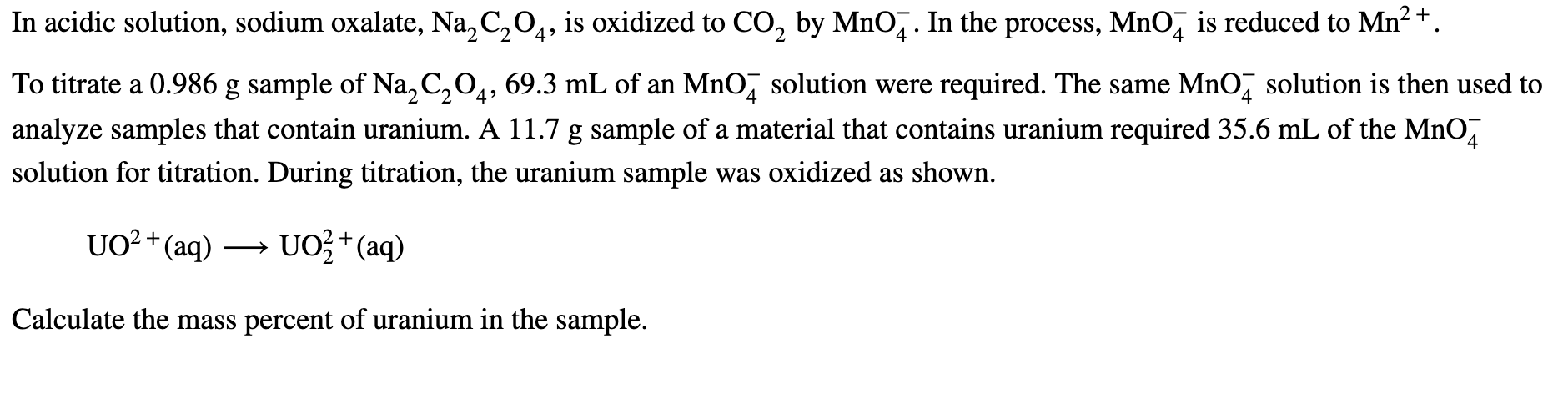 Solved 4 a In acidic solution, sodium oxalate, Na,C204, is | Chegg.com