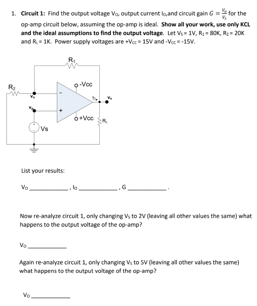 Solved 1. Circuit 1: Find The Output Voltage Vo, Output | Chegg.com