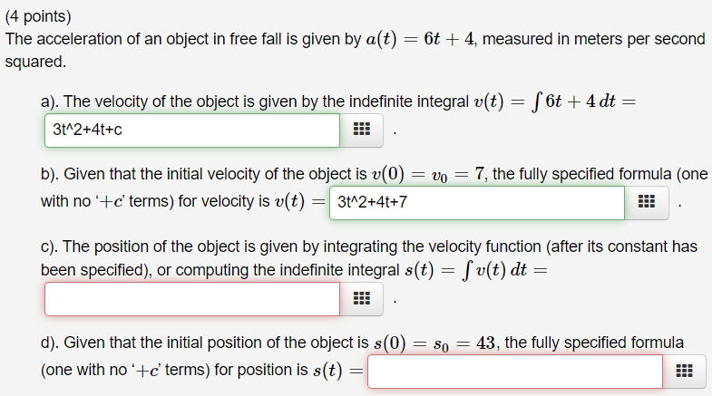 Solved points) he acceleration of an object in free fall is | Chegg.com