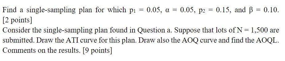Solved Find a single-sampling plan for which pi = 0.05, a = | Chegg.com