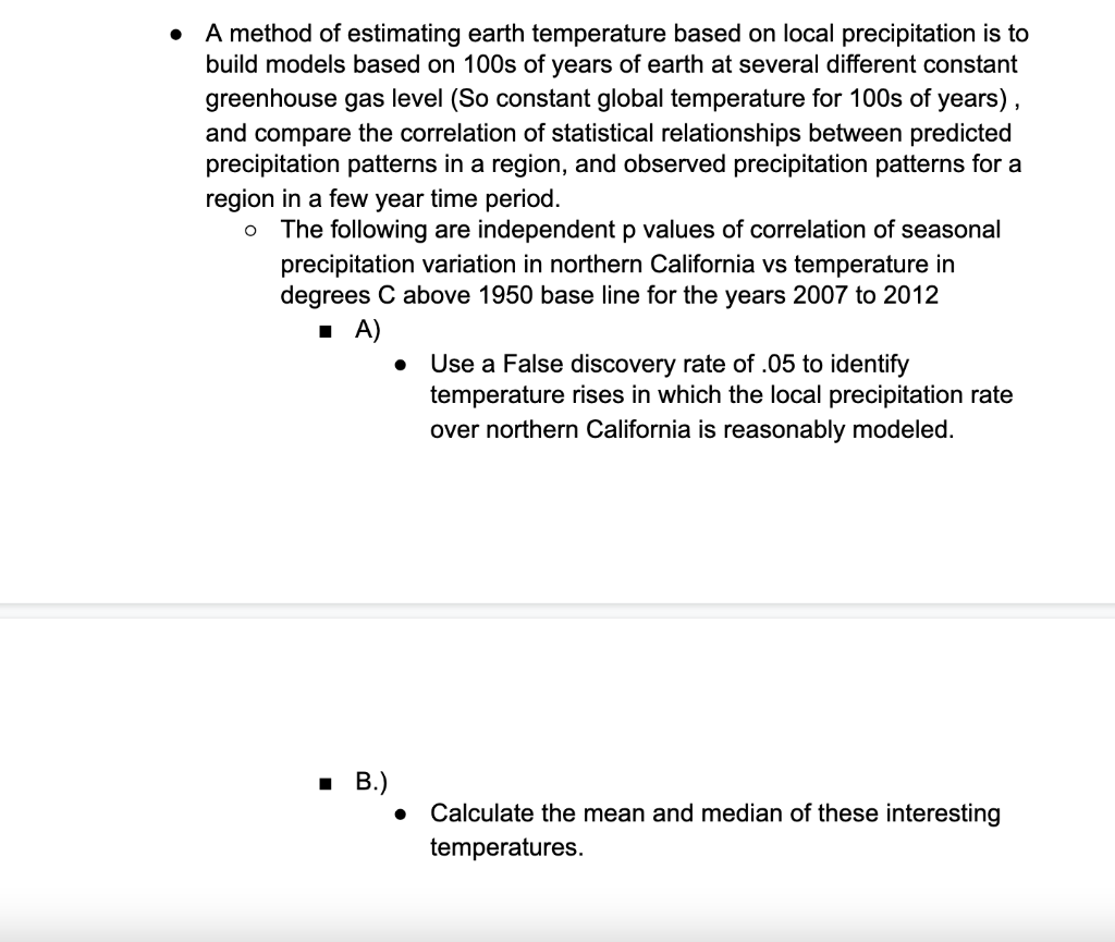 Solved . A method of estimating earth temperature based on | Chegg.com