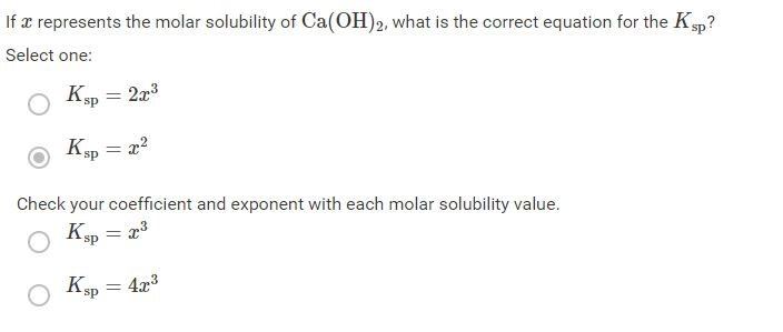 Solved If X Represents The Molar Solubility Of Ca Oh 2 W Chegg Com