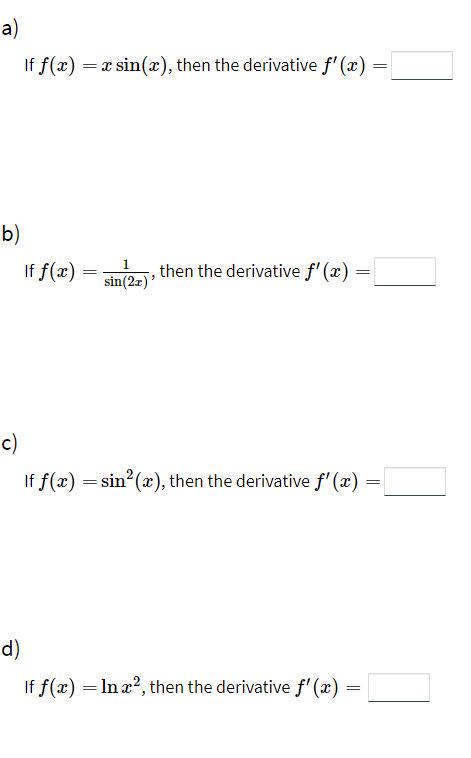 the derivative of the function f x )= sin nx is