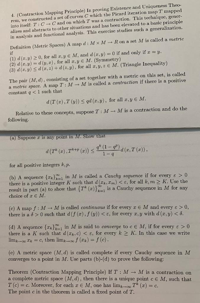 Solved 4. (Contraction Mapping Principle) In proving | Chegg.com