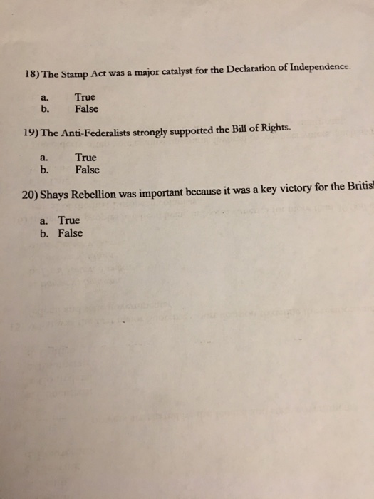 Solved The Stamp Act was a major catalyst for the