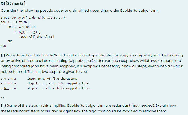 Solved Consider The Following Pseudo Code For A Simplified | Chegg.com