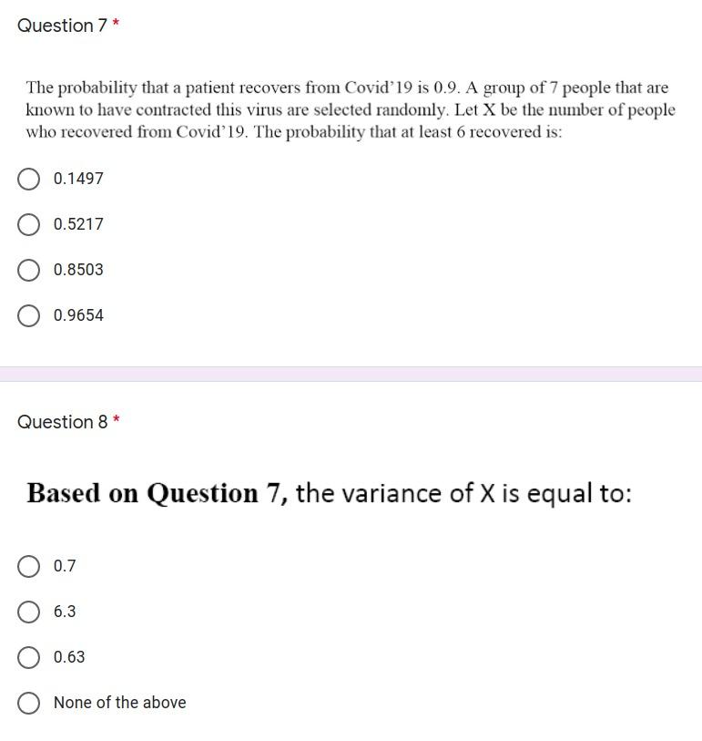 Solved Question 7* The Probability That A Patient Recovers | Chegg.com