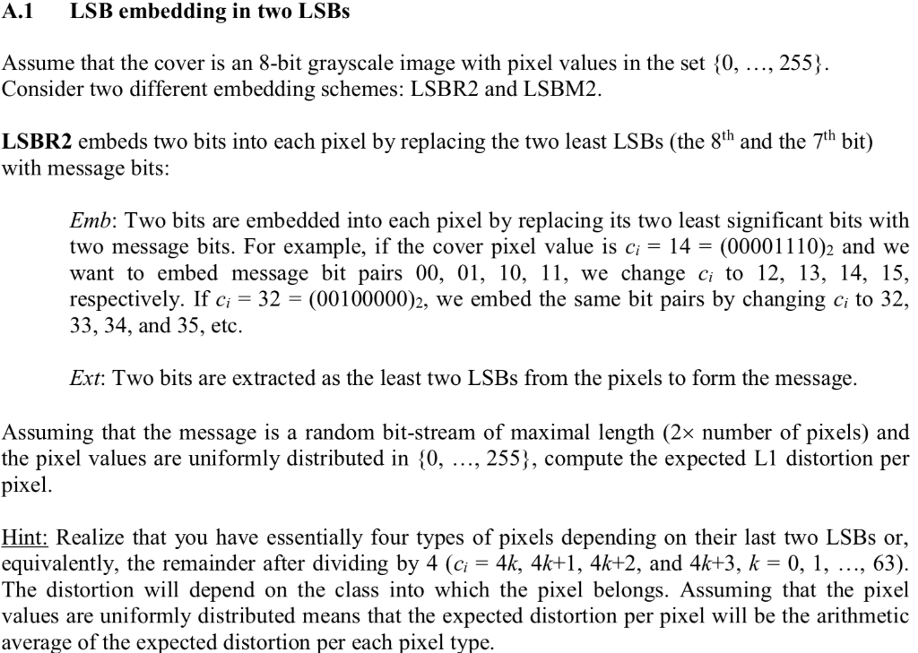 A.1 LSB embedding in two LSBs Assume that the cover | Chegg.com