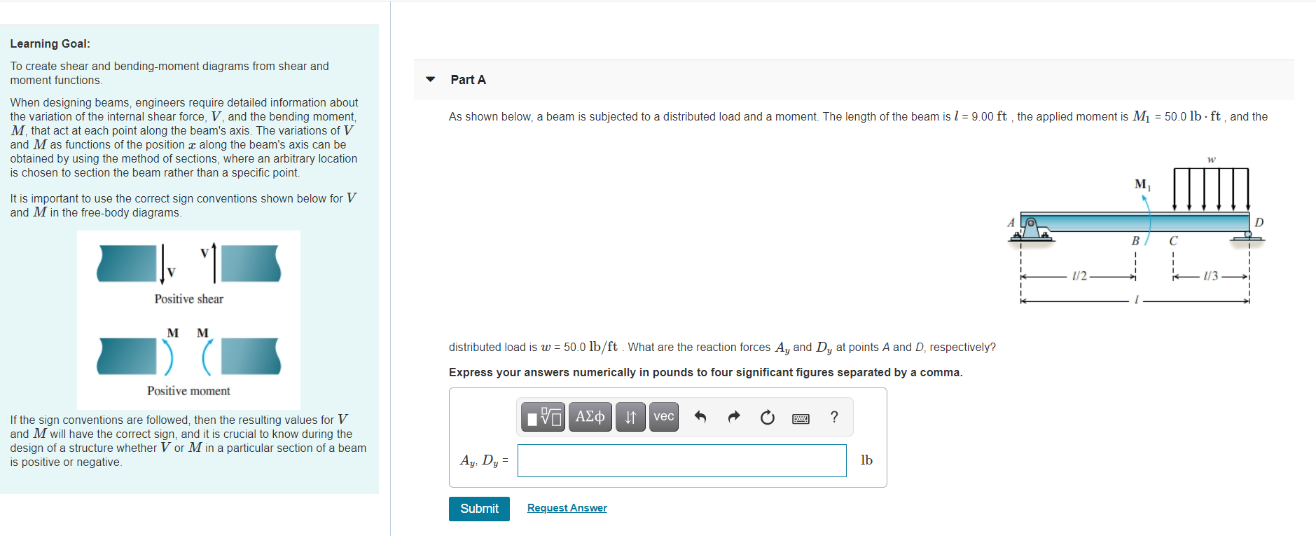 Solved Learning Goal: Part A As shown below, a beam is | Chegg.com