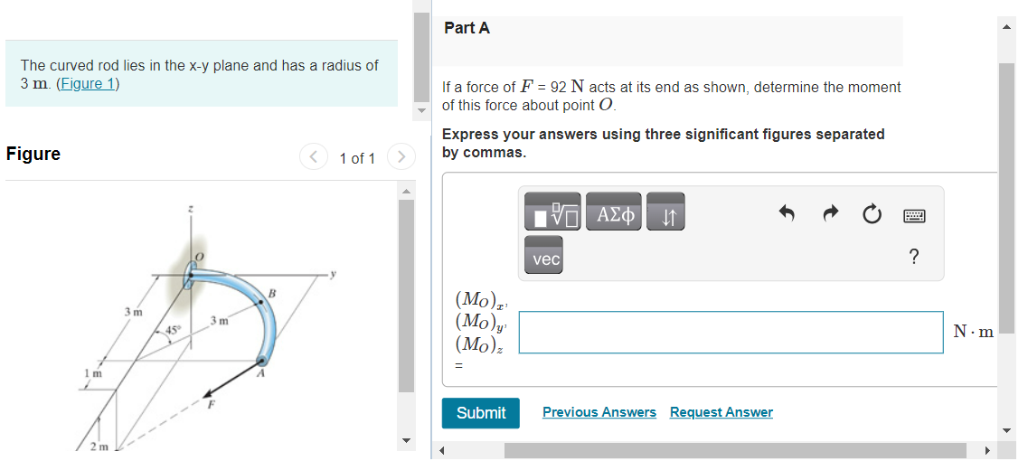 Solved The curved rod lies in the x-y plane and has a radius | Chegg.com