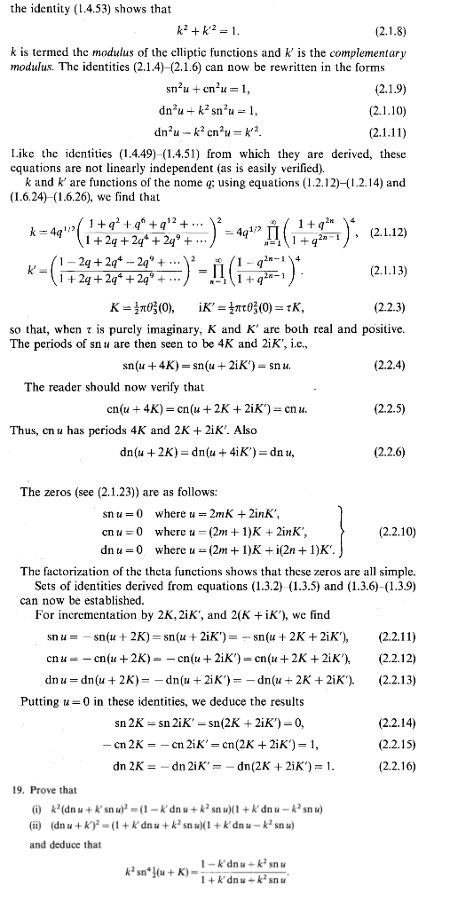 Solved the identity (1.4.53) shows that k² +k² = 1. (2.1.8) | Chegg.com