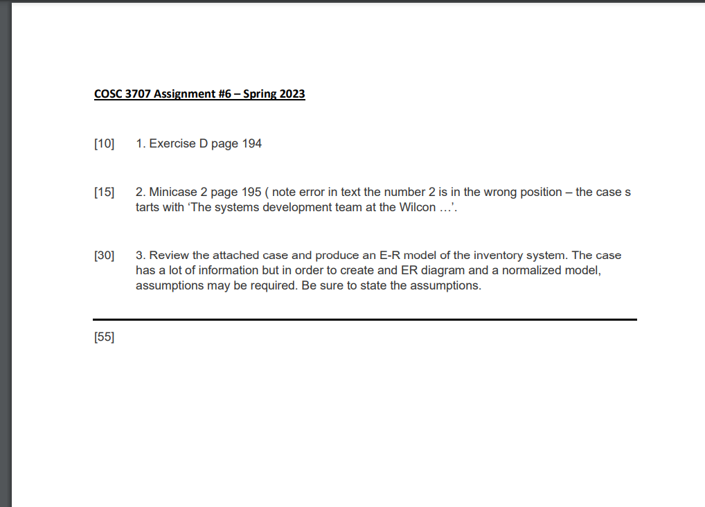 Solved COSC 3707 Assignment \#6 - Spring 2023 [10] 1. | Chegg.com